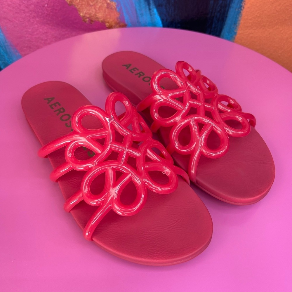 Aerosoles Womens 7.5 Frida Slide Sandals Pink Jelly Lattice Strap Excellent